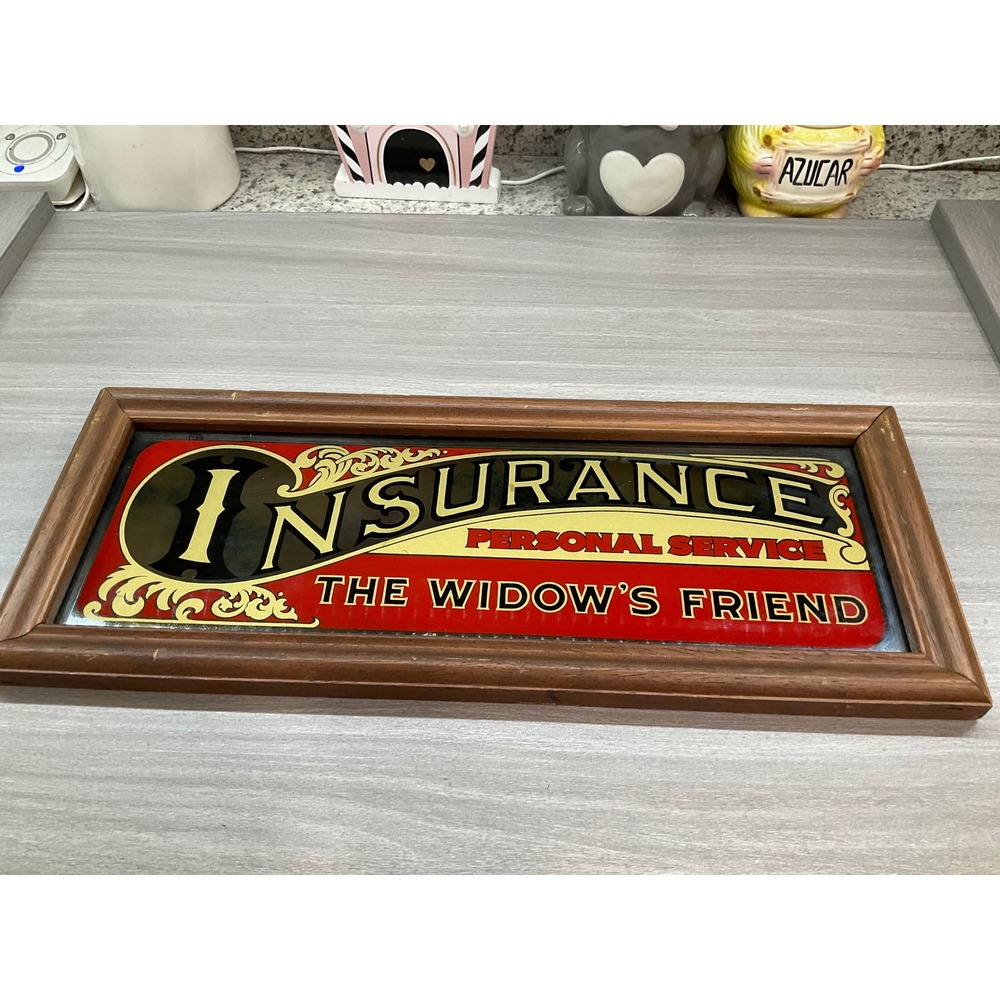 VINTAGE INSURANCE THE WIDOWS FRIEND MIRRORED SIGN GEORGE NATHAN & ASSOCIATES